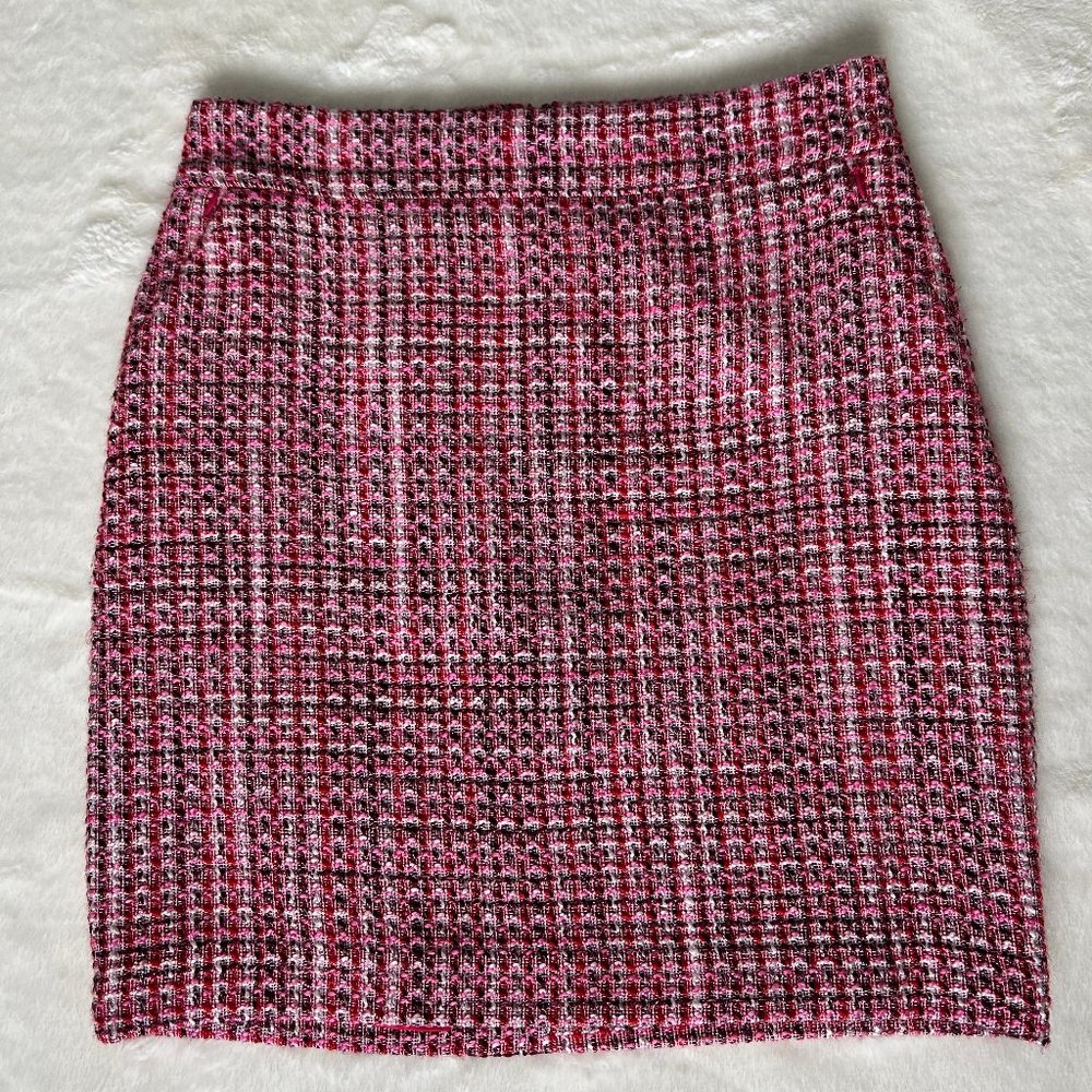 White House Black Market Red/Pink Tweed Zipper Pocket Pencil Skirt Size 00